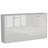 armoire lit horizontale escamotable strada-v2 structure blanc mat façade blanc brillant couchage 90*200 cm.