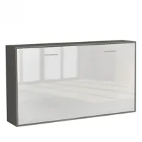 armoire lit horizontale escamotable strada-v2 structure gris graphite mat façade blanc brillant couchage 90*200 cm.