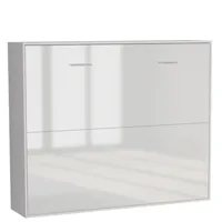 armoire lit horizontale escamotable strada-v2 structure blanc mat façade blanc brillant couchage 140*200 cm.
