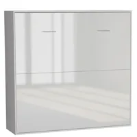 armoire lit horizontale escamotable strada-v2 structure blanc mat façade blanc brillant couchage 160*200 cm.