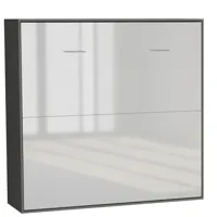 armoire lit horizontale escamotable strada-v2 structure gris graphite mat façade blanc brillant couchage 160*200 cm.