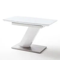 table repas extensible design galia 120/160 x 80 cm blanc laqué brillant verre trempé