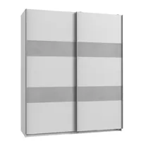 armoire de rangement aude portes coulissantes 135 cm blanc rechampis béton gris clair