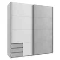 armoire de rangement edona 179 cm portes coulissantes 3 tiroirs blanc / gris clair béton