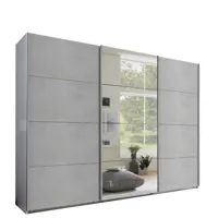 armoire de rangement 3 portes coulissantes edwig 270 cm gris béton / miroir