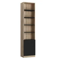 colonne bibliothèque 1 porte style industriel key  bi-ton chêne noir mat 50 x 42 cm