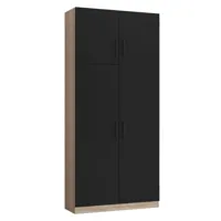 armoire de rangement penderie style industriel 4 portes key  bi-ton chêne noir mat 100 x 42 cm