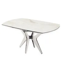 table de repas extensible boomerang 160/228 x  95 cm plateau céramique pied acier inoxydable