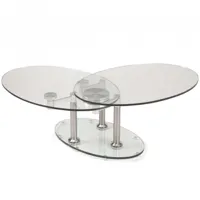 table basse double chrome à plateaux pivotants en verre et acier chromé