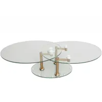 table basse double cooper ã  plateaux pivotants en verre et piétement cuivre