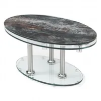table basse double céramique anthracite à plateaux pivotants en verre