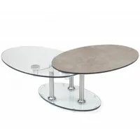 table basse double céramique grey couleur gris à plateaux pivotants en verre