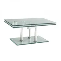table basse match chrome 2 plateaux pivotants en verre piétement chrome