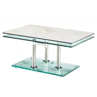 table basse match ceramique marble 2 plateaux pivotants en verre piétement chrome