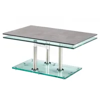 table basse match ceramique ciment 2 plateaux pivotants en verre piétement chrome