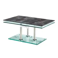 table basse match ceramique anthracite 2 plateaux pivotants en verre piétement chrome