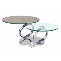 table olympe  à plateaux pivotants en verre et céramique gris