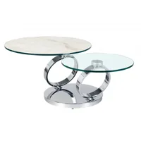 table olympe marble à plateaux pivotants en verre et céramique marbre blanc