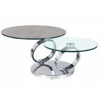 table olympe  à plateaux pivotants en verre et céramique ciment