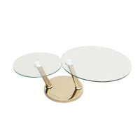 table basse option  à doubles plateaux pivotants en verre trempé et pied en acier cuivre