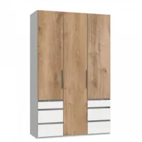 armoire de rangement lisbeth 3 portes chêne 6 tiroirs blanc 150 x 236 cm hauteur