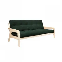 canapé convertible futon grab pin naturel coloris vert foncé couchage 130 cm.