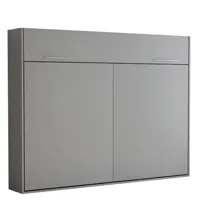 armoire lit escamotable vertigo gris mat couchage 140*200 cm