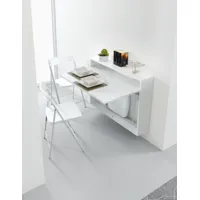bureau/table extensible mural blanc opaque avec 3 chaises intégrées blanche