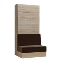 armoire lit escamotable dynamo sofa canapé intégré chêne naturel tissu marron 90*200 cm