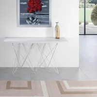 table console extensible ouverture en livre hermes plateau blanc mat  pieds blanc largeur 140cm