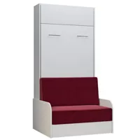 armoire lit escamotable dynamo sofa canapé accoudoirs blanc tissu rouge 90*200 cm