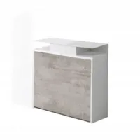 console extensible design balto plus avec tables dépliables gris béton/chaises intégrées blanc mat/structure blanc