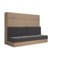 armoire lit escamotable vertigo sofa taupe canapé gris couchage 140*200 cm