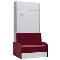armoire lit escamotable dynamo sofa blanc canapé + accoudoirs tissu rouge 90*200 cm