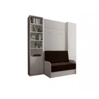 composition lit escamotable dynamo sofa accoudoirs blanc tissu marron 90*200 cm l : 205 cm