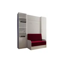 composition lit escamotable dynamo sofa accoudoirs blanc tissu rouge 90*200 cm l : 205 cm