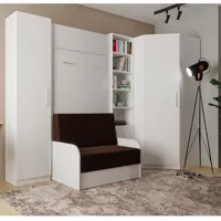 composition angle lit escamotable dynamo sofa accoudoirs blanc tissu marron 90*200 cm 305/100 cm