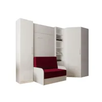 composition angle lit escamotable dynamo sofa accoudoirs blanc tissu rouge 90*200 cm 305/100 cm