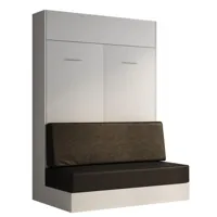 armoire lit escamotable dynamo sofa blanc mat canapé polyuréthane noir 140*200 cm