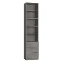armoire de rangement bibliothèque 3 tiroirs gris béton l:50 x 35 h: 219 cm
