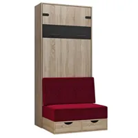 lit escamotable style industriel key  sofa chêne 90*200 cm canapé tiroirs rouge