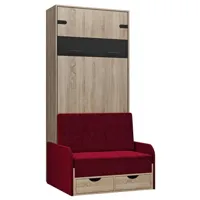 lit escamotable style industriel key  sofa accoudoirs tissu canapé tiroirs rouge 90*200 cm