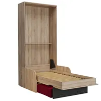 lit escamotable style industriel key  sofa accoudoirs chêne 90*200 cm canapé tiroirs rouge