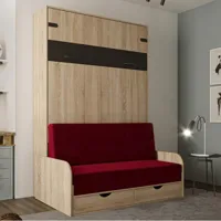 lit escamotable style industriel key  sofa accoudoirs chêne 140*200 cm canapé tiroirs rouge