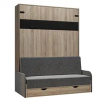 lit escamotable style industriel key  sofa chêne canapé accoudoirs tissu gris 160*200 cm
