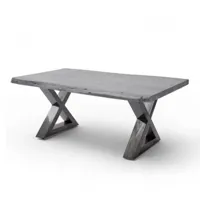 table basse claren plateau 110 en acacia massif laqué gris piétement x acier vintage