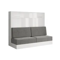 armoire lit escamotable vertigo sofa façade blanc brillant canapé gris couchage 160*200 cm
