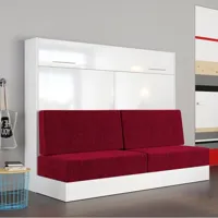 armoire lit escamotable vertigo sofa façade blanc brillant canapé rouge couchage 160*200 cm