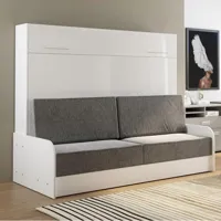 armoire lit escamotable vertigo sofa accoudoirs façade blanc brillant canapé gris clair 160*200 cm