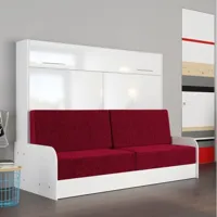 armoire lit escamotable vertigo sofa accoudoirs façade blanc brillant canapé rouge 160*200 cm